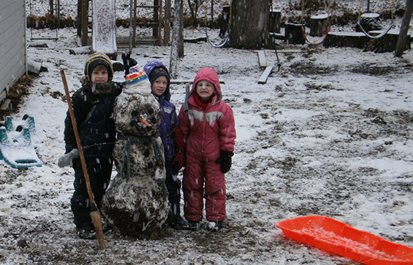 The Kids and their Snowman